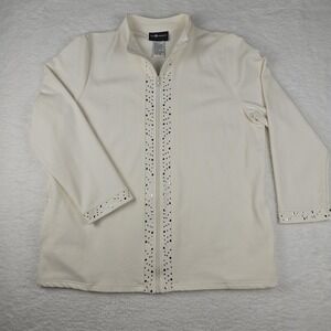 Sag Harbor Womens Sz XL Cream Full Zip Embellished Pocketed Jacket‎ City Chic